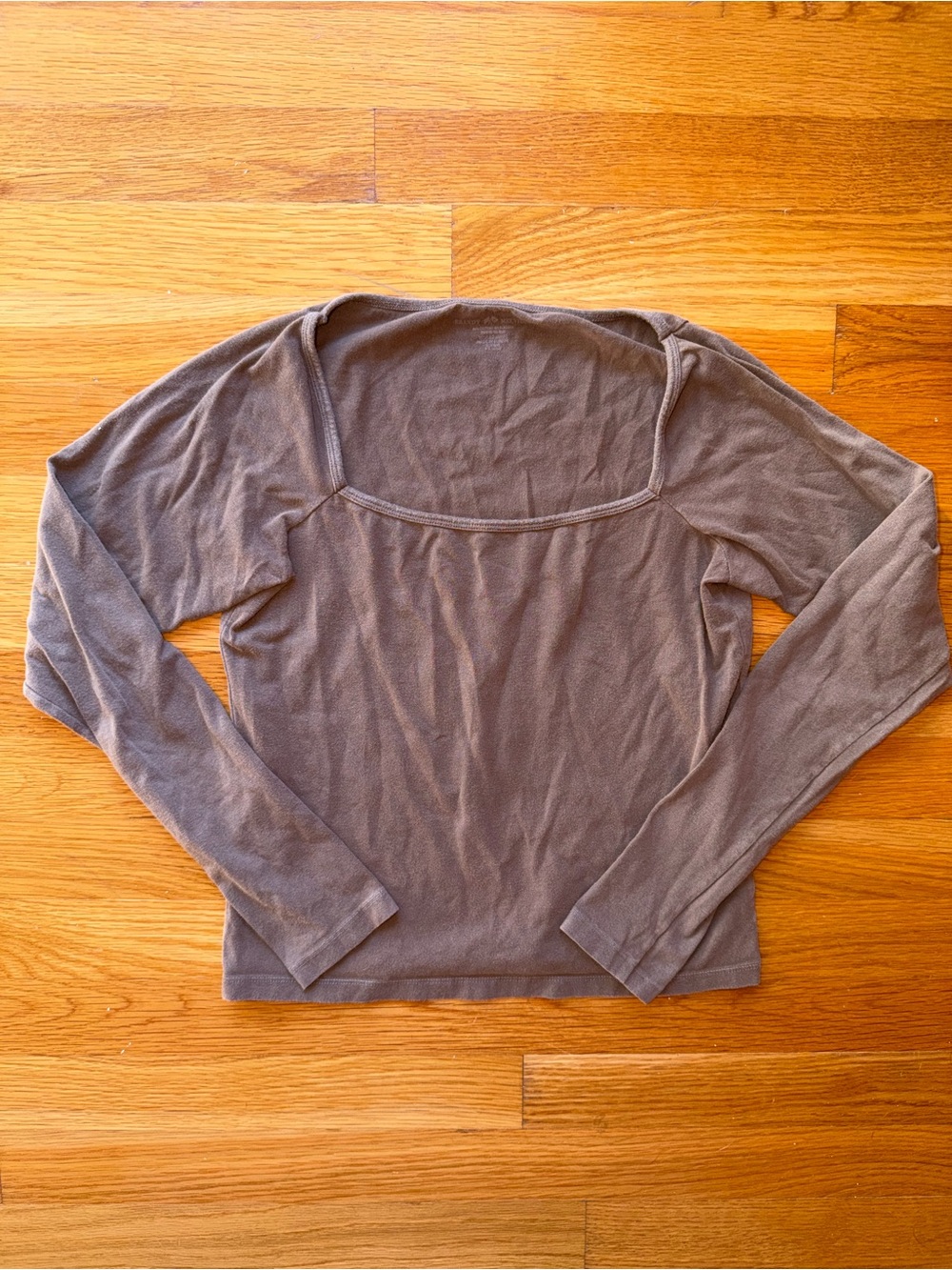 Brandy Melville Brown Square Neck Long Sleeve Top - One Size